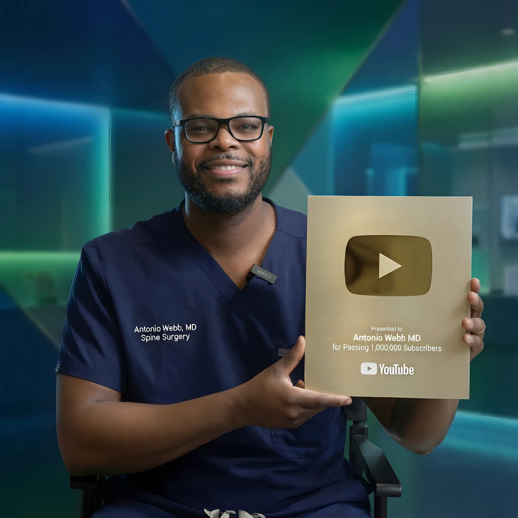 Dr. Antonio Webb holding his YouTube Gold Creator Award